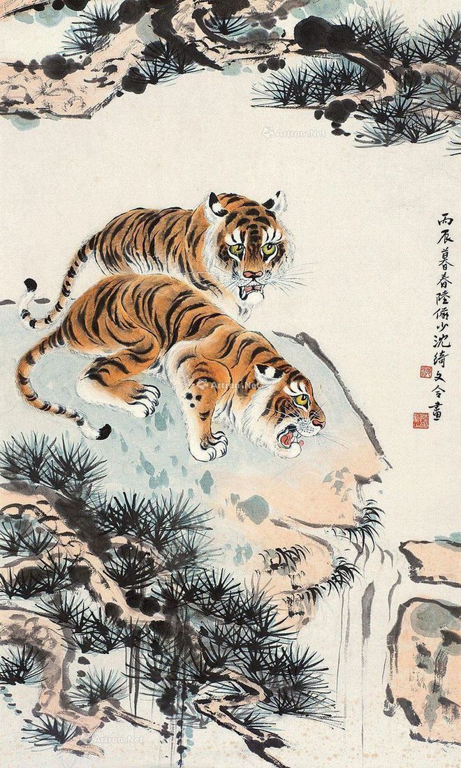 圖：陸儼少、沈綺文合畫《雙虎圖》